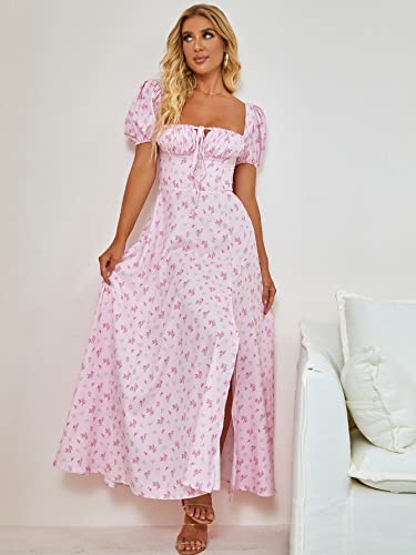 Image of KUTUMAI Women Summer Puff Sleeve Off Shoulder Floral Flowy Long Maxi Dress