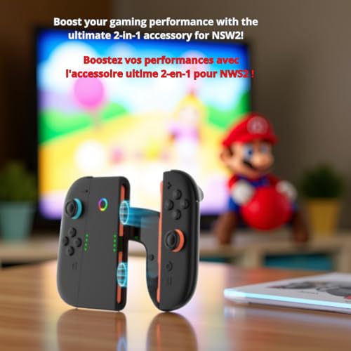 Power Grip + LED Charging Dock Compatible with Nintendo Switch 2 (2025) – Dual USB-C Controller Charging Station, Ergonomic Gaming Grip, FREE Stickers & Microfiber Cloth – Accessory Kit compatible with Switch 2 by Générique - Image 3