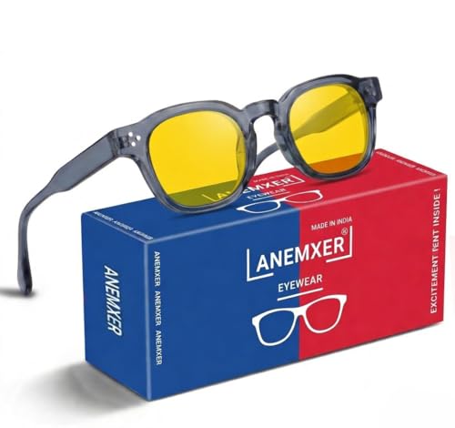 Image of Night Driving Sunglasses, HD Vision, UV Protected, Transparent Bluish Grey, Round Frame, Anti Glare, for Bike Riding and Car Driving