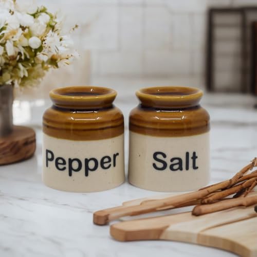 Image of Salt Pepper Set for Dining Table & Kitchen | Ceramic Salt and Pepper Shakers, Salt Pepper Dispenser, Container, Sprinkler | Home | Cafe | Office - 60 ML (1 Text Set)