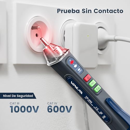 Miniatura 3 de Venlab Detector De Voltaje Sin Contacto, Identificar Fase Y Neutro, Lcd Buscapolos Con Doble Rango 12v-1000v 48v-1000v, Localizar Punto De Rotura, Alarma, Linterna-Vd200