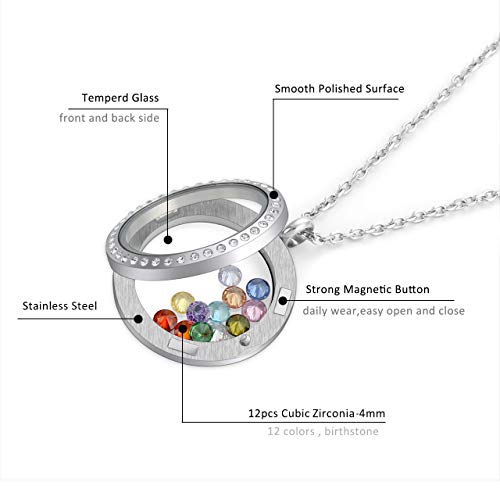 Jovivi 25/30mm Living Floating Memory Locket Necklace - 316 Surgical Stainless Steel Round Crystals Buckle Closure2