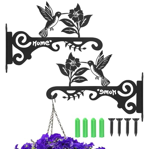 Auskee 2 Pcs Hanging Basket Brackets Wall Hanging Hooks, 9.7 Inch Sturdy Outdoor Wall Hooks for Planters, Lanterns, Bird Feeders & Garden Decor