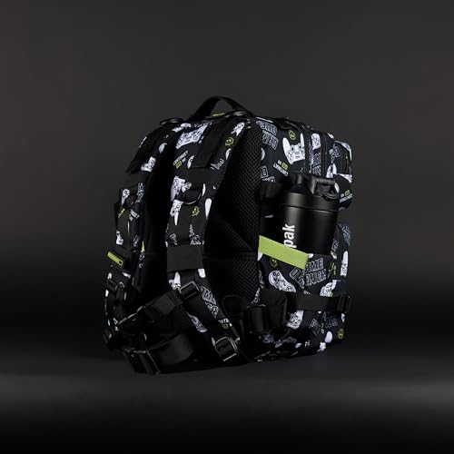 Image of WOLFpak 25L Athletic Gym Backpack (Game Over) Durable 1000D Waterproof Oxford Material w /MOLLE Webbing, Laptop Pocket & Dual Cup Holders, Durable Fitness /Travel /Military Daypack