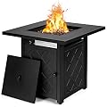 COSTWAY 28 Inches Outdoor Propane Fire Pit Table, 50,000 BTU Patio Gas Fire Pit Table, 2-in-1 Square Auto-Ignition Fire Pit Table with Lid and Lava Rocks for Patio, Backyard, Party, CSA Certification