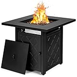 Giantex Propane Fire Pit Table, 28’’ 50,000 BTU Auto-Ignition Gas Fire Pit, Square Steel Fire...