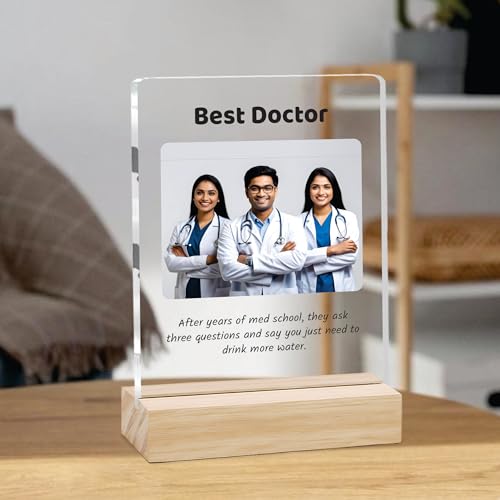 Image of Giftplease Best Doctor Photo Plaque with Wooden Stand | Personalised Gift for Doctors | Thank You Gift for Medical Professionals | Home Office Table Decor |Appreciation Frame for Doctor DCT 05