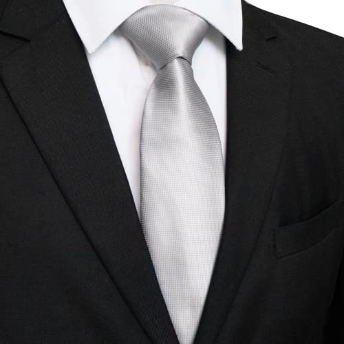 Rbocott Silver Tie Silk Necktie And Pocket Square With Tie Clip Sets For Men 8Cm(5) #TOP2