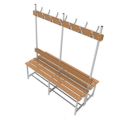 Banco Vestuario Desmontado. Estructura Metálica Gris - Asiento Doble Madera Pino Barnizada. Dim: 1758 mm x 1500 mm x 680 mm