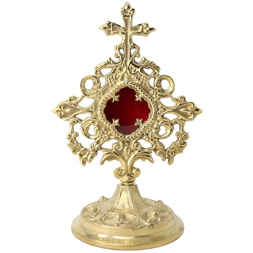 Needzo Ostensorio de latón, relicario religioso para la Santa Eucaristía, iglesia y recipiente de ceremonia sagrada, 5.75 x 9 pulgadas