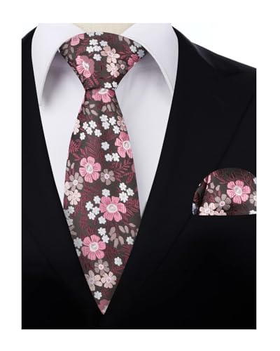 Image of Alizeal Mens 3.15'' Natural Flower Pattern Tie with Floral Pocket Square Set