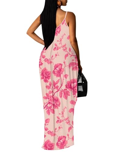 Image of Women Spaghetti Strap Maxi Dress with Pockets | Soft fabric relaxed fit sleeveless v neck with pockets for party and daily wear