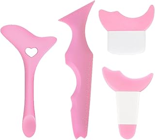 YRAKOZIN Multifunctional Eyeliner Stencils [4 PCS], Eye Makeup Tool Set[Wing Eyeliner Aid + Silicone Beauty Ruler] as Eyelash Shield/Eyebrow Shaping/Jaw Line/Lip Line for Beginners (Pink)