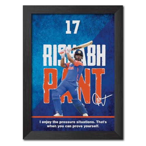 Image of TenorArts Players Rishabh Pant Indian Cricket Player Photo Frame Painting with Matt Finish Black Textures (12 inches x 9inches)