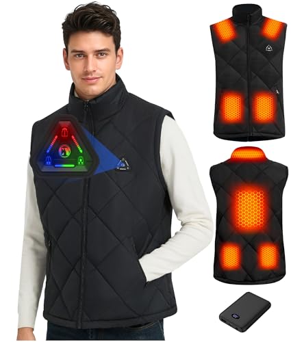 Men Heated Vest - Quilted Lightweight Heating Jacket Coat for Mens, Upgraded 7.4V Battery Pack