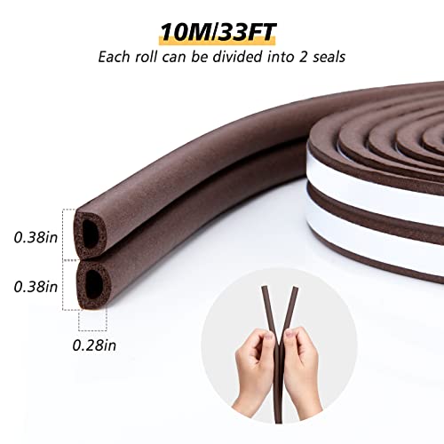 Image of SUNMON Door Seal Strip 10M D Type Door Sound Insulation Self Adhesive Foam Seal Strip for Door and Window Brown