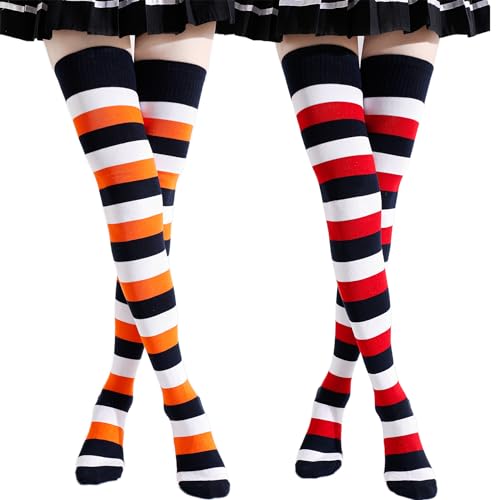 Image of Kayhoma Extra Long Cotton Stripe Thigh High Socks Over the Knee High Socks