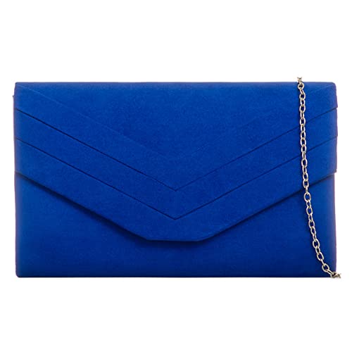 Tasca interna fi9 - Pochette da donna in camoscio, elegante, stile a tasca, elegante, da sposa, da sera, per feste, colore: blu reale, 15 x 24 x 6 cm