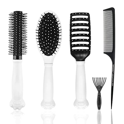 Mens Paddle Hair Brush Comb Set for Women and Men 5 Pcs Wet Hair Brushes for long Hair No Tangle Hair Brush for Curly or Straight Hair (Cat Paw)