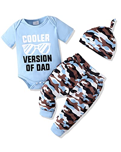 Image of NZRVAWS 3-6 Months Baby Boy Clothes Newborn Boy Outfit Romper Short Sleeve Cooler Version Of Dad Top Long Pants with Hat 3PC Infant Clothing Set Green