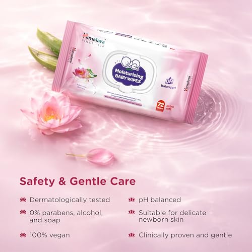 Image of Himalaya Moisturizing Baby Wipes with Lid | 72 Wipes x B3 G1 Free - 288 Wipes| With Indian Lotus & Aloe Vera | Protects baby's skin from Dryness |