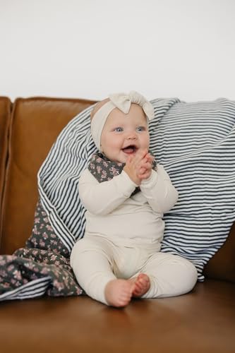 Image of Mebie Baby Muslin Quilt, Olive Bloom Green Stripes, 100% Cotton Baby Blanket for Girls & Boys, Newborns to Toddler, Soft Swaddle Blanket, 47 inchx47 inch