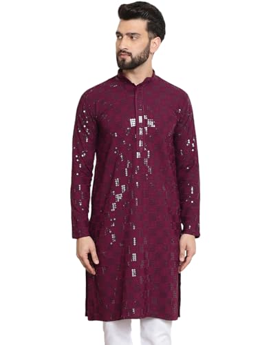 Image of SOJANYA (Since 1958 Men's Cotton Embroidered Sequinned Long Kurta