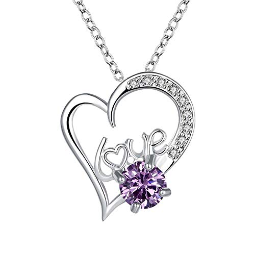 Collier en zircon violet en forme de coeur pour femmes et filles pendentif élégant 45cm