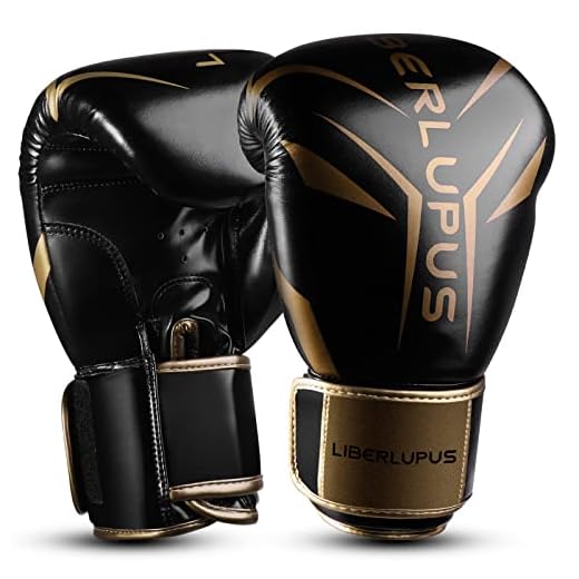 Liberlupus Cool Style Boxing Gloves for Men & Women, Boxing Training Gloves, Kickboxing Gloves, Sparring Gloves, Heavy Bag Gloves for Boxing, Kickboxing, Muay Thai, MMA(Black & Golden, 16 oz)