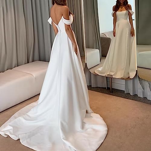 Women Simple Strapless Sweetheart High Side Slit Wedding Dress Floor Length Bridal Gown2