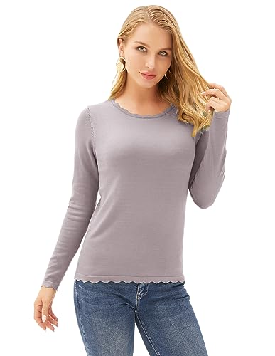 Image of GRACE KARIN Fall Sweaters for Women 2026 Long Sleeve Crewneck Business Casual Tops High Stretchy Knit Fitted Pullover Sweater