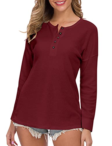 Image of MOLERANI Womens Long Sleeve Waffle Knit Henley Shirts Tunic Tops