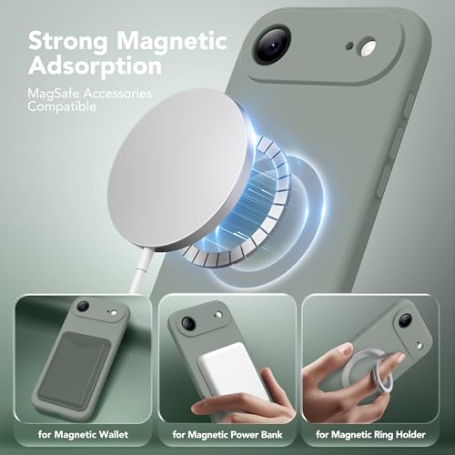 Image of Magnetic for iPhone Air Case, Compatible with MagSafe, [Full Camera Protection][Screen Protector] Silicone Shockproof Protective Phone Case for iPhone 17 Air 6.5 inch, Calke Green
