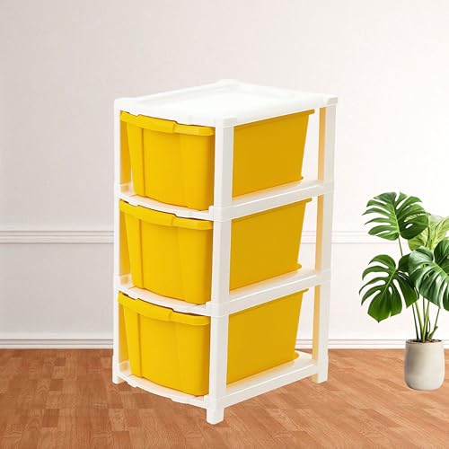 Image of KAVIRA Plastic Drawer Organizer Self Standard Rectangular Multi Purpose Modular Drawer System Large Chest of Drawer Organizer for Home Office (YELLOW, 3XL)