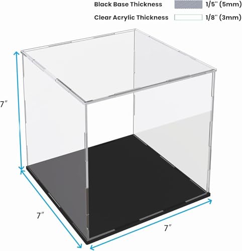 Image of Premium Acrylic Display Case for Collectibles, Action Figures & Toys | Transparent Dustproof Display Box with Black Base (7 inch L x 7 inch W x 7 inch H)
