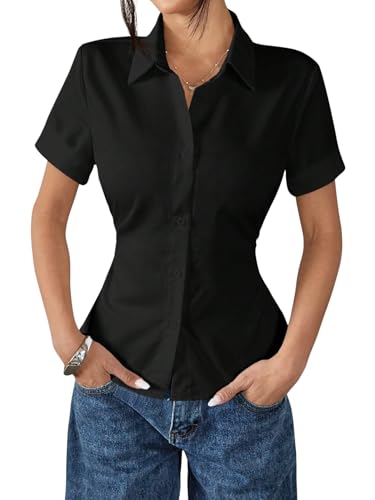 Image of Aahwan White Solid Button-Down Striped Print Casual Short Sleeve Shirt for Women's & Girl's