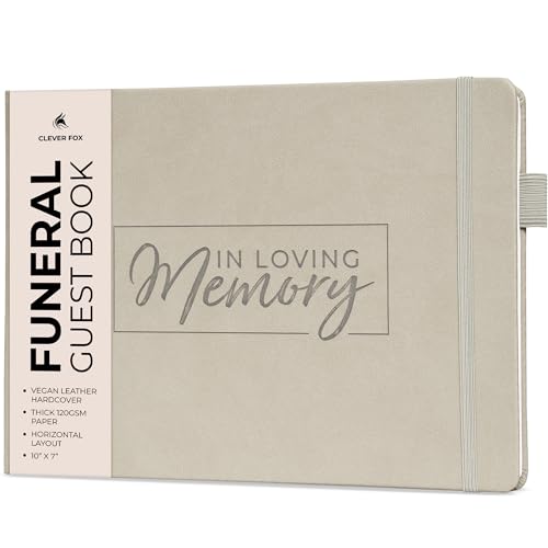Image of Clever Fox Funeral Guest Book for Memorial Service w /Address, Foggy Alps