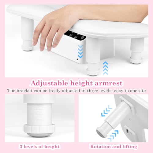 HOTUT Handauflage Nagelstudio, U-förmige Handgelenkauflage Armlehne Nagel, Höhenverstellbar Handkissen Maniküre, Rutschfeste Wrist Rest für Nageldesign für Nageltechniker - Weiß