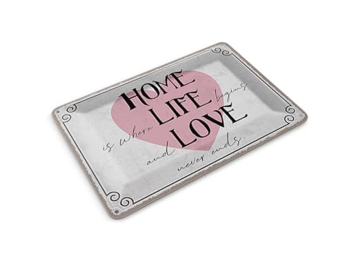 Image of Femer Tin Postcard Saying 14 x 10 cm Home Life Love Never Ends Metal Decorative Sign