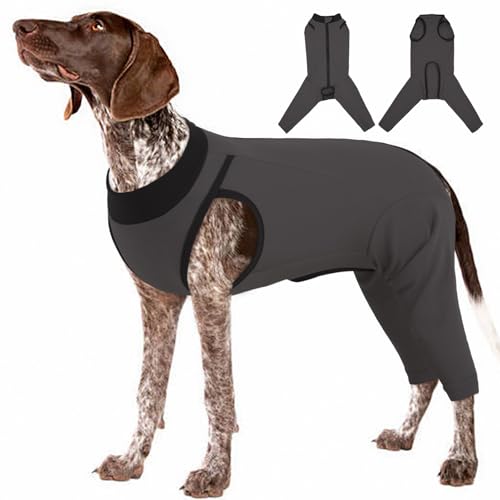 Lelepet Hundebody Nach Op für Hündin und Rüde, Leckschutz Hund Op Body für Hinterbeine, Atmungsaktiv Hunde Wundschutzanzug, Kastration Genesungsanzug Hund Ellbogenschoner Beinschutz, Grau 3XL
