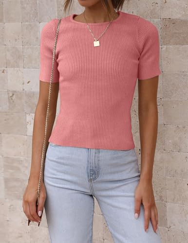 Image of ZESICA Women's Short Sleeve Sweater Tops 2026 Summer Crewneck Basic T Shirt