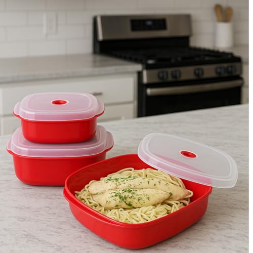 Image of Reston Lloyd Nesting Microwave Containers, Set of 3, Adjustable Steam Vents, Airtight, Meal Prep, Durable BPA-Free Plastic- Freezer & Dishwasher Safe, Cookware & Food Storage, Anyday Cookware, Indigo