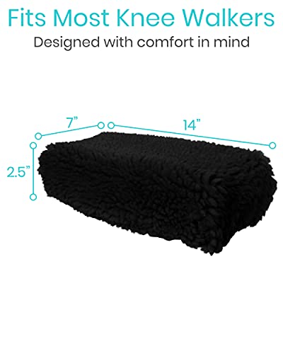 Vive Mobility Knee Scooter Pad Cover - Soft Plush Adult Sheepskin Memory Foam Cushion, Walker Accessory For Knee Roller, Padded Accessories Leg Cart Improves Comfort With Injury, Universal Fit (Black) #TOP4