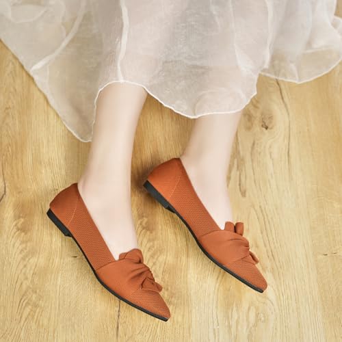 Image of HIULYCENCE Flats for Womens Pointed Toe Ballet Flats with Bow Comfortable Knit Dressy Flats