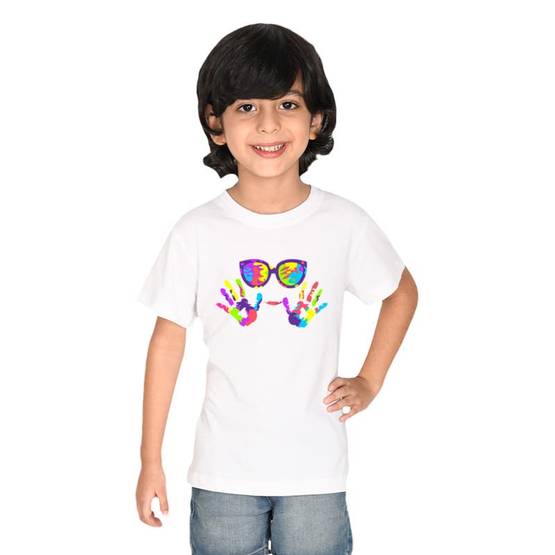 Nusyl NUBCTSH0259 T-Shirt für Jungen, Baumwolle, bunt, Holi-Druck, Weiß