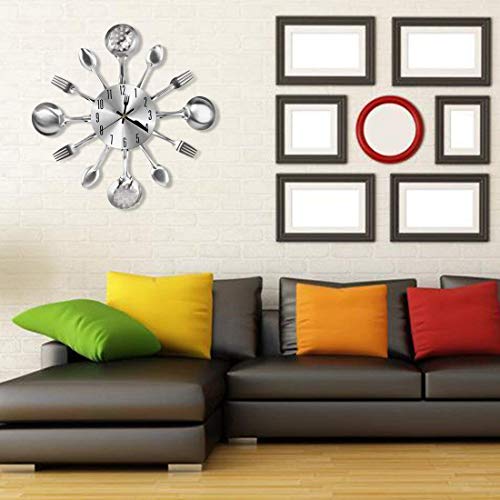 Cigera 14" Kitchen Cutlery Wall Clock With Forks And Spoons For Home Decor,Silver #TOP5