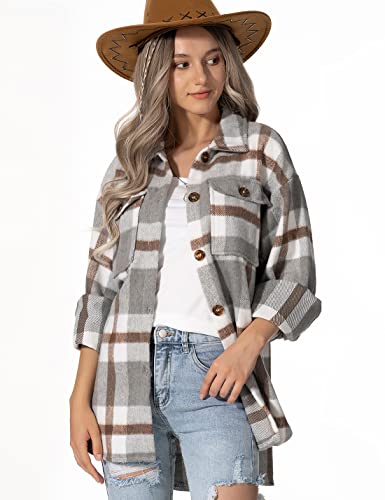 Lviefent Womens Casual Wool Blend Plaid Flannel Shackets Jacket Button Down Shirt Coat2