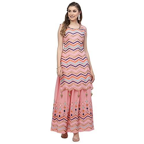 Image of Women's Georgette Embroidered Kurti And Skirt with Dupatta Sets.