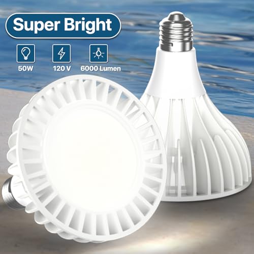 Litezone Pool Light Bulb: PAR38 110V-240V 50W LED Pool Light for Inground Pool, 6500K Daylight White Pool Lighting, E26 E27 Replacement for Pentair Hayward 10 inch Pool Light Fixture