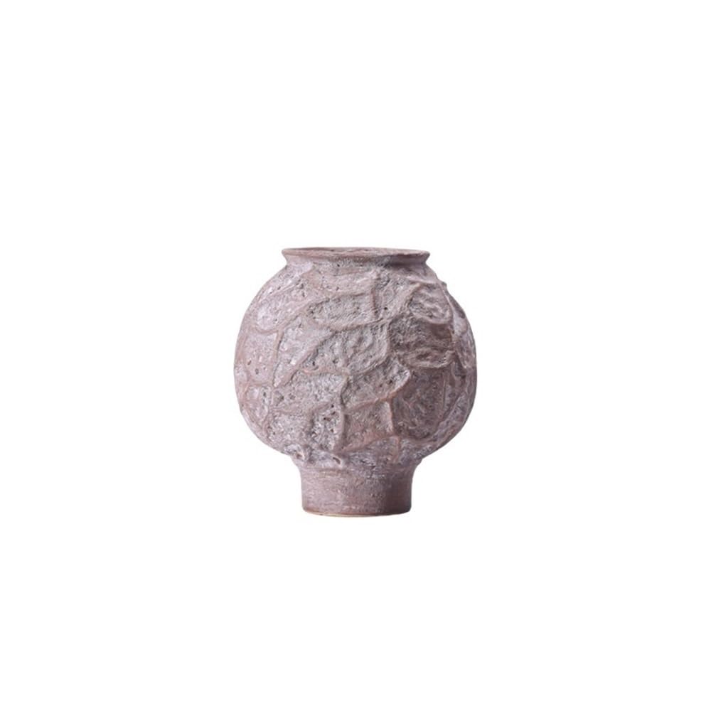 Rustic Embossed Brown Ceramic Vase, Textured Artisan Pottery, Farmhouse Decor for Dried Floral Arrangements for Living Dining Room Kitchen(Small)
